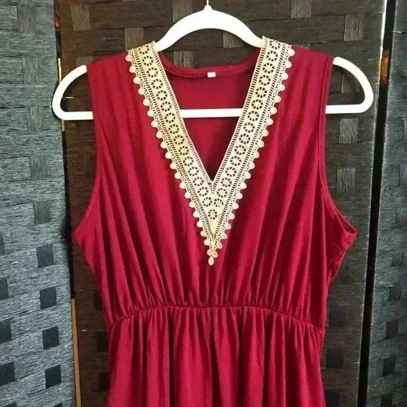 Red V-Neck Ruffled Dress - Picture 11 of 11